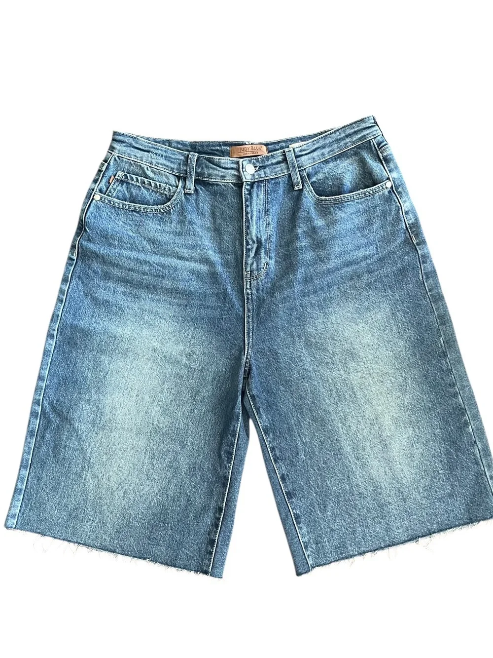 Judy Blue Light Wash Long Denim Cutoff Shorts